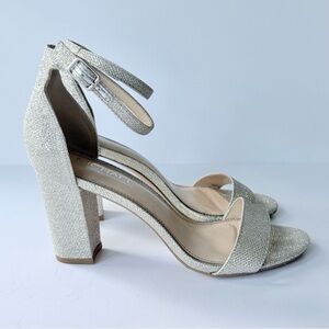 Michael Michael Kors Sascha Silver Glitter High Heel Ankle Strap Sandal 9